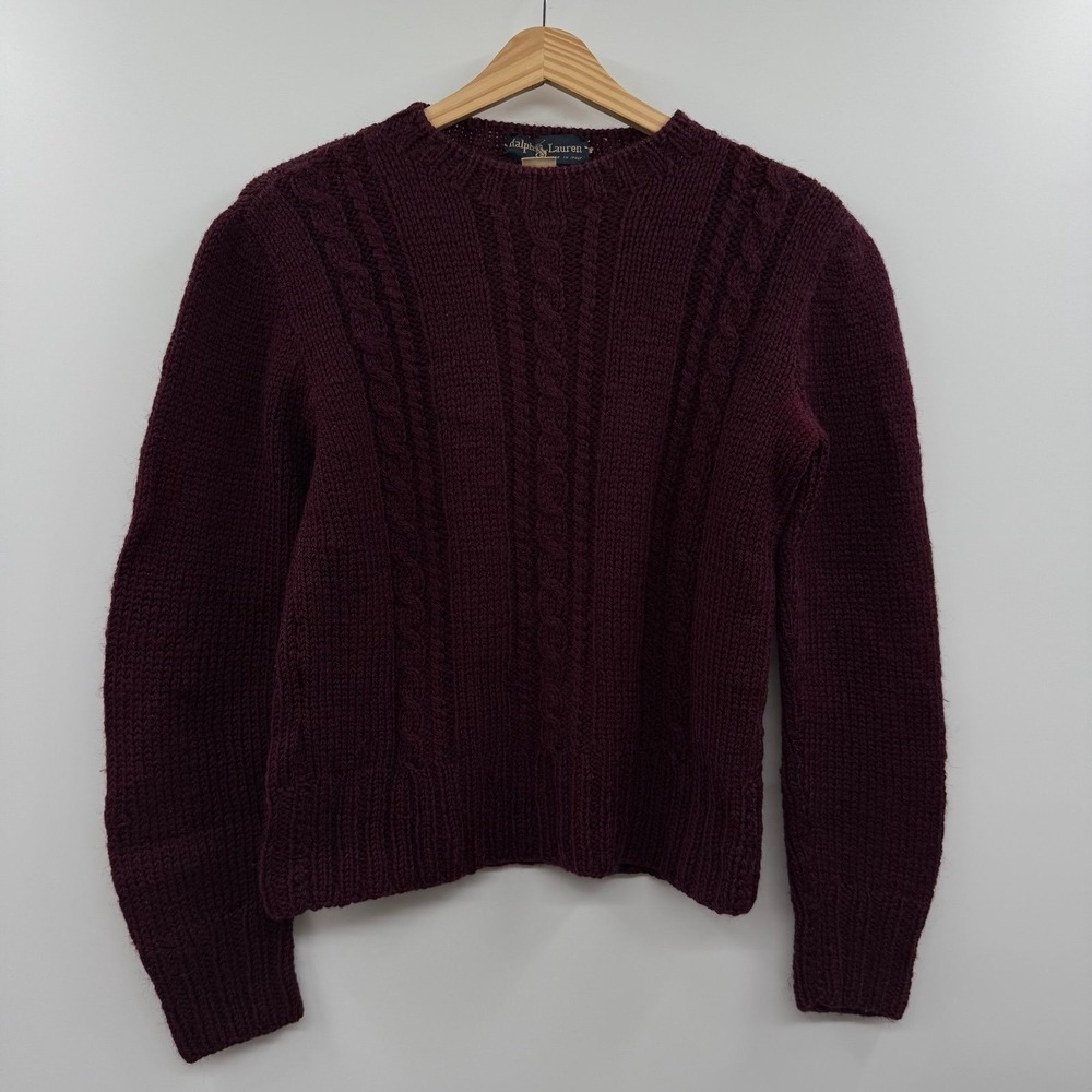 FLAWED Vintage Ralph Lauren Cable Knit Crewneck Sweater made in Italy wool